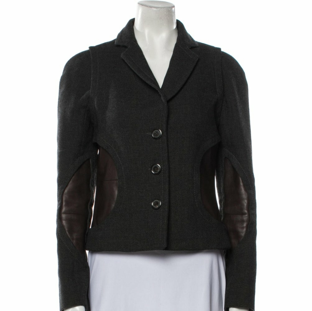 LOUIS VUITTON WOOL TWEED BLAZER WITH LEATHER PATCHES